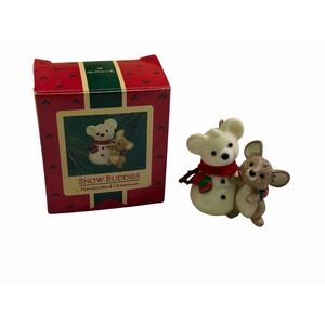 Hallmark 1986 Snow Buddies Christmas Ornament‎ Mouse Flocked Snowman